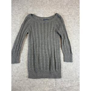 Vintage Y2K American Eagle Sweater Dress Womens M Gray Boat Neck Cable Knit Boho